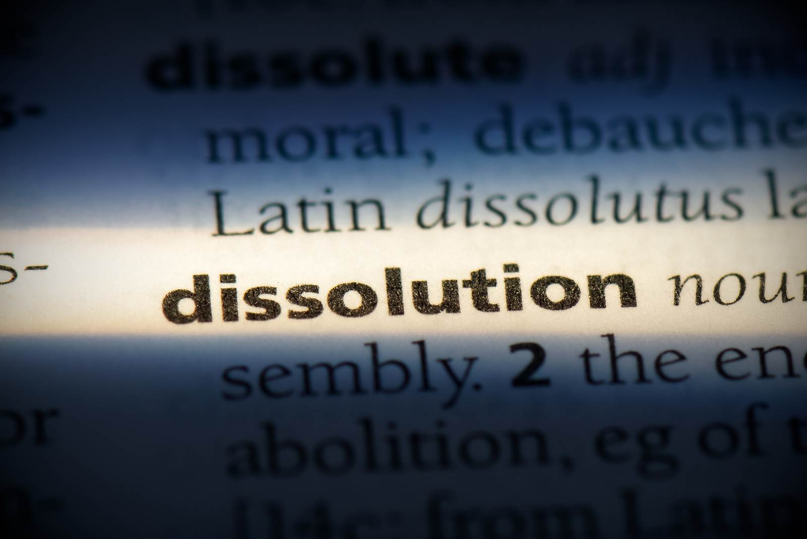 Involuntary Dissolution Image symbolizing dissolution with fading corporate elements, featuring the 411 Corporate Law logo and highlighting 'Involuntary Dissolution,' aligning with the page's focus on legal resolutions for businesses.